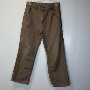 Carhartt Mens Canvas Work Pants Brown Utility Carpenter Trousers 30x29